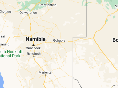 Map showing location of Gobabis (-22.45, 18.96667)