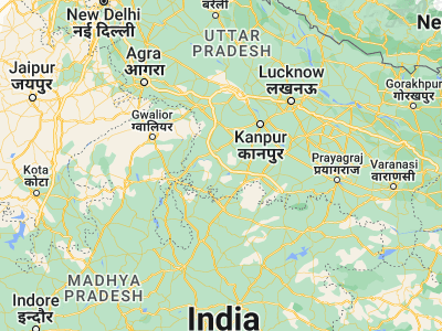 Map showing location of Gohānd (25.69895, 79.54564)