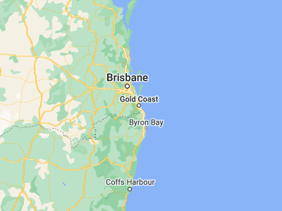 Map showing location of Gold Coast (-28.00029, 153.43088)