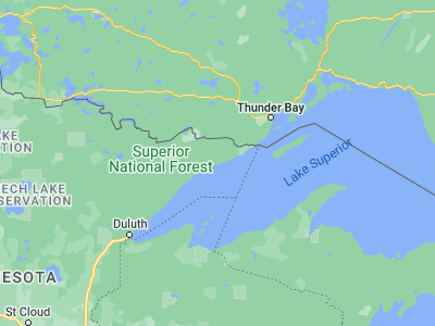 Map showing location of Grand Marais (47.75045, -90.33427)