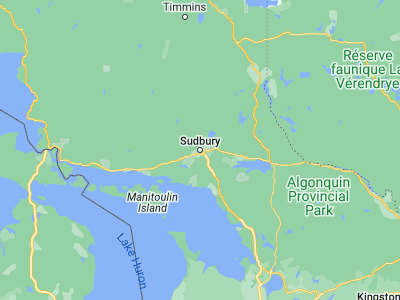 Map showing location of Greater Sudbury (46.49, -80.99001)