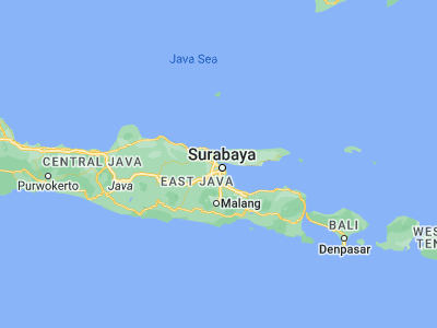 Map showing location of Gresik (-7.15389, 112.65611)