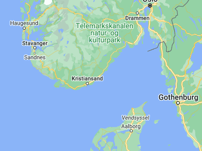 Map showing location of Grimstad (58.3405, 8.59343)