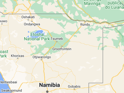 Map showing location of Grootfontein (-19.56667, 18.11667)