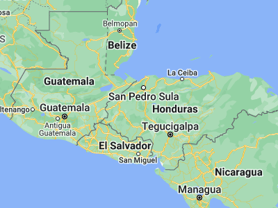 Map showing location of Guacamaya (15.01667, -88.15)
