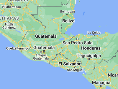 Map showing location of Gualán (15.13333, -89.36667)