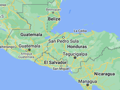 Map showing location of Gualjoco (14.95, -88.23333)