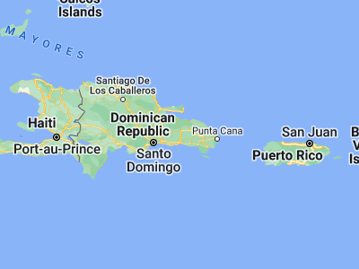 Map showing location of Guayabo Dulce (18.65, -69.28333)
