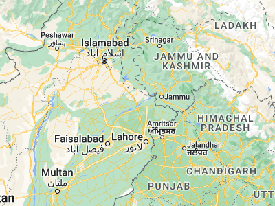 Map showing location of Gujrāt (32.57284, 74.07897)