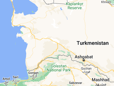 Map showing location of Gyzylarbat (38.97644, 56.27575)
