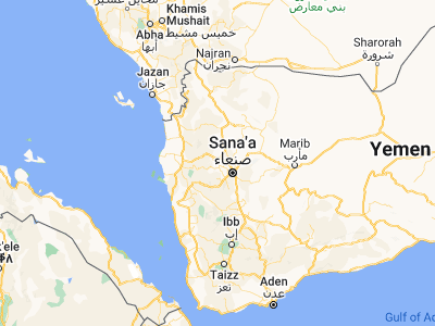 Map showing location of Ḩabābah (15.54418, 43.87563)
