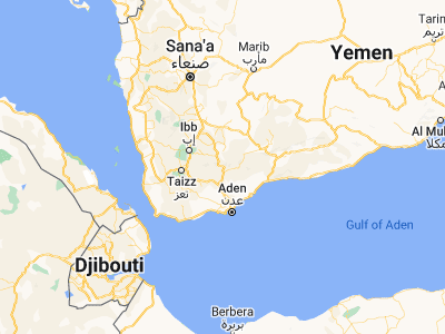 Map showing location of Ḩabīl ar Raydah (13.6444, 44.85097)