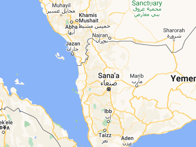 Map showing location of Ḩabūr (16.05097, 43.70699)