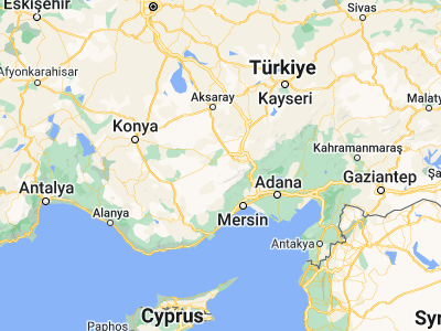 Map showing location of Halkapınar (37.43394, 34.18743)