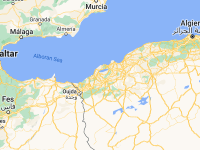 Map showing location of Hammam Bou Hadjar (35.37889, -0.96778)