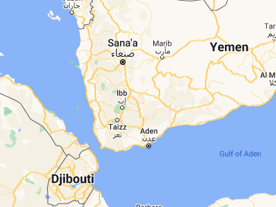 Map showing location of Ḩammām Damt (14.09031, 44.67006)