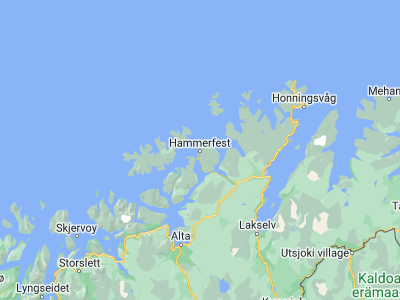 Map showing location of Hammerfest (70.66336, 23.68209)