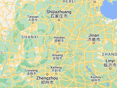 Map showing location of Handan (36.60056, 114.46778)