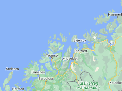Map showing location of Hansnes (69.96237, 19.61862)