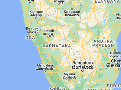 Map showing location of Harpanahalli (14.8, 75.98333)