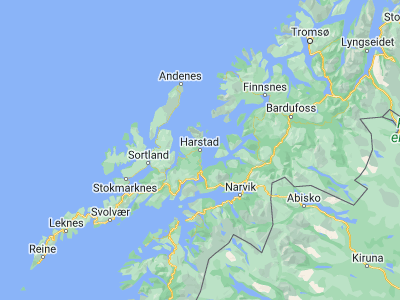 Map showing location of Harstad (68.79833, 16.54165)