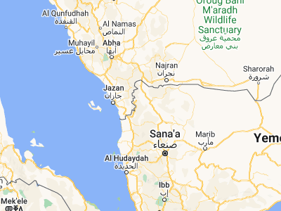Map showing location of Ḩaydān (16.77899, 43.43372)
