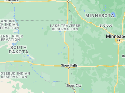 Map showing location of Hayti (44.65719, -97.20507)