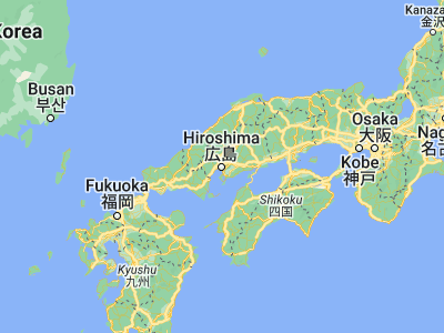 Map showing location of Hiroshima (34.39627, 132.45937)