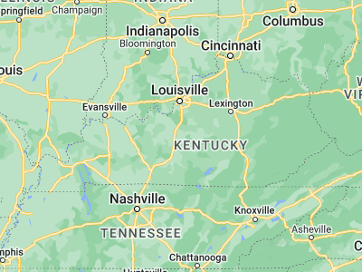 Map showing location of Hodgenville (37.57395, -85.73996)
