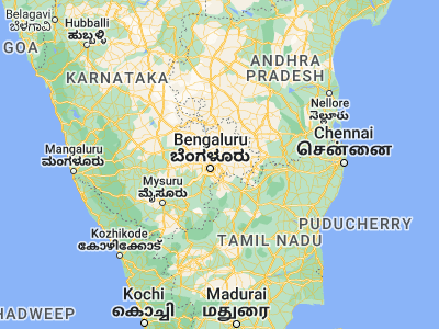 Map showing location of Hoskote (13.06694, 77.79833)