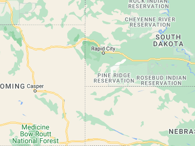Map showing location of Hot Springs (43.43165, -103.47436)