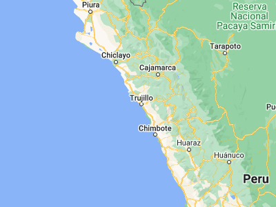 Map showing location of Huanchaco (-8.08333, -79.11667)