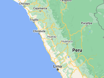 Map showing location of Huaraz (-9.52779, -77.52778)
