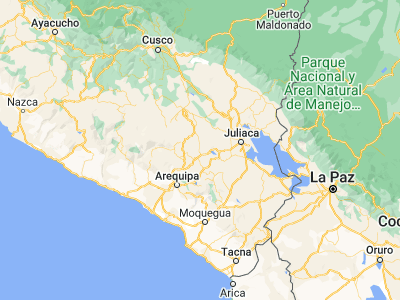 Map showing location of Huarichancara (-15.63972, -71.06111)