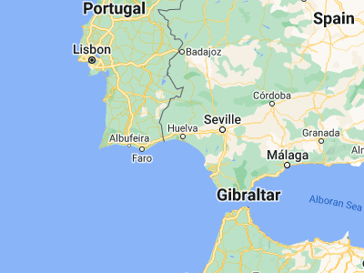 Map showing location of Huelva (37.25833, -6.95083)