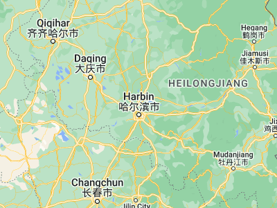 Map showing location of Hulan (45.98333, 126.6)