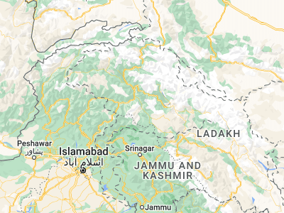 Map showing location of Īdgāh (35.3447, 74.8561)