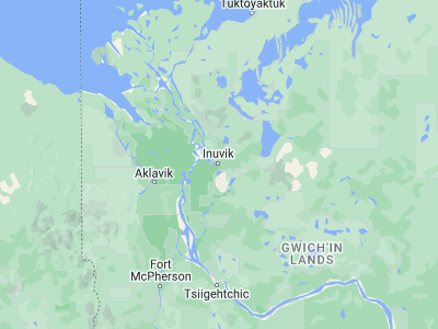 Map showing location of Inuvik (68.34986, -133.72181)