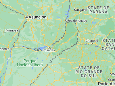 Map showing location of Jardín América (-27.04346, -55.22698)