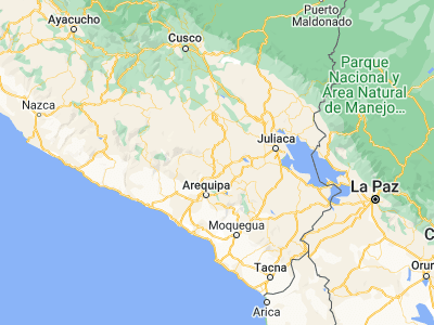 Map showing location of Jatun Orcochiri (-15.75, -71.34667)