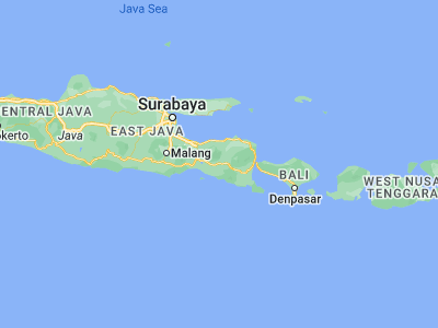 Map showing location of Jember (-8.16604, 113.70317)