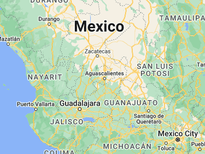 Map showing location of Jesús María (21.96667, -102.35)