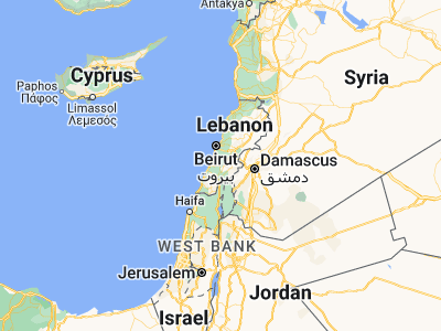 Map showing location of Jezzîne (33.54167, 35.58444)