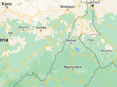 Map showing location of Jimeta (9.28333, 12.46667)