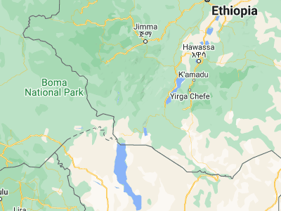Map showing location of Jinka (5.65, 36.65)