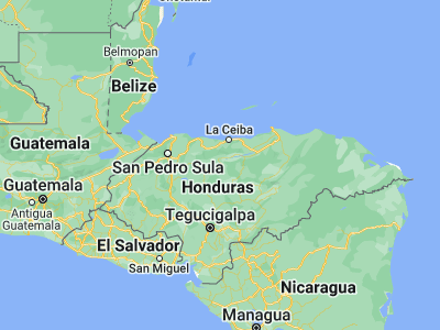 Map showing location of Jocón (15.28333, -86.96667)