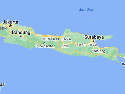 Map showing location of Jogonalan (-7.70361, 110.53611)