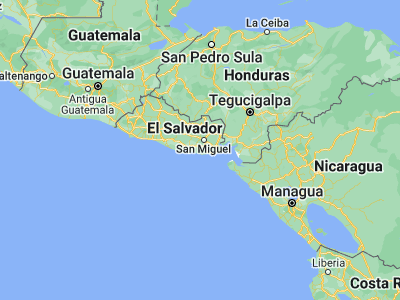 Map showing location of Jucuarán (13.25389, -88.24778)