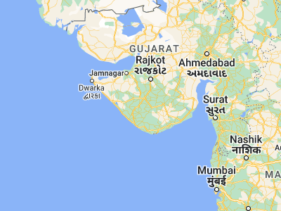 Map showing location of Jūnāgadh (21.51667, 70.46667)