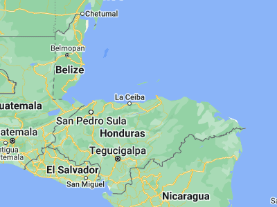 Map showing location of Jutiapa (15.76667, -86.51667)